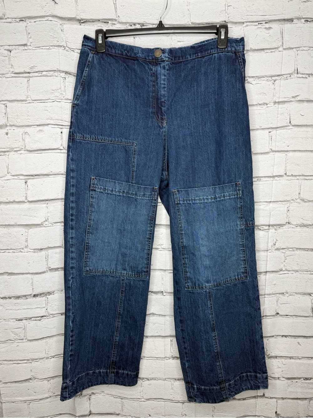 ALEMBIKA Big Pocket Denim Jeans Size 3 (US 10-12) Wide Leg Dark Wash Lagenlook